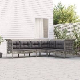 Set de muebles de jardín 6 pzas y cojines ratán sintético gris