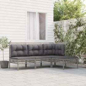 4-teiliges Gartenmöbel-Set und graue synthetische Rattankissen von vidaXL, Gartensets - Ref: Foro24-3187497, Preis: 204,10 €,...