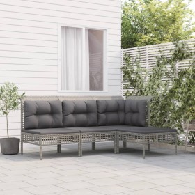 4-teiliges Gartenmöbel-Set und graue synthetische Rattankissen von vidaXL, Gartensets - Ref: Foro24-3187497, Preis: 206,49 €,...