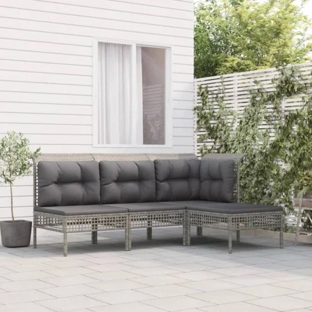 4-teiliges Gartenmöbel-Set und graue synthetische Rattankissen von vidaXL, Gartensets - Ref: Foro24-3187497, Preis: 204,10 €,...