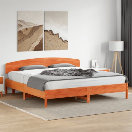 Cama sin colchón madera maciza de pino marrón cera 200x200 cm