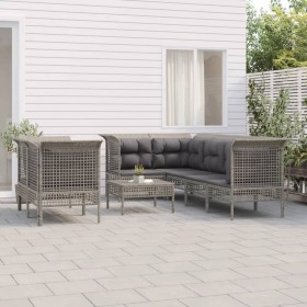 Set de muebles de jardín 8 pzas y cojines ratán sintético gris