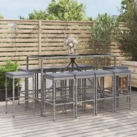 Garden table and high stools 11 pieces and gray PE rattan cushions by vidaXL, Garden sets - Ref: Foro24-3187640, Price: 427,8...