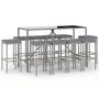 Gartentisch und Hochhocker 11-teilig und graue PE-Rattankissen von vidaXL, Gartensets - Ref: Foro24-3187640, Preis: 427,42 €,...