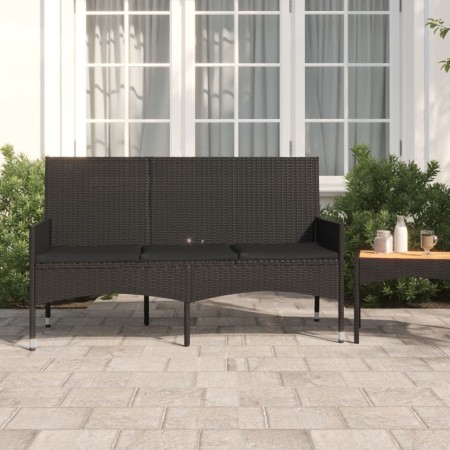 3-Sitzer-Gartenbank mit schwarzen synthetischen Rattankissen von vidaXL, Gartenbänke - Ref: Foro24-319494, Preis: 115,03 €, R...