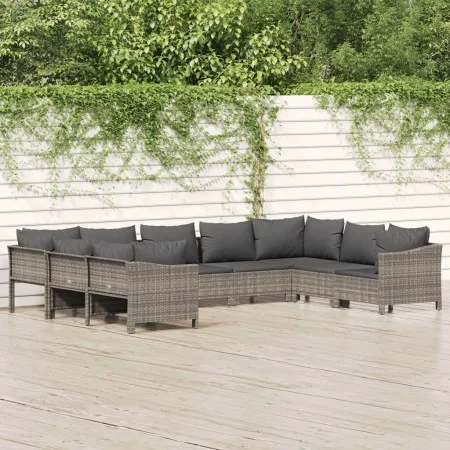Garden furniture set 9 pieces and gray synthetic rattan cushions by vidaXL, Garden sets - Ref: Foro24-3187304, Price: 628,16 ...