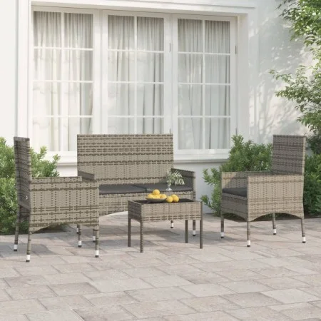 4-teiliges Gartenmöbel-Set und graue synthetische Rattankissen von vidaXL, Gartensets - Ref: Foro24-319497, Preis: 175,14 €, ...