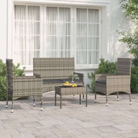 4-teiliges Gartenmöbel-Set und graue synthetische Rattankissen von vidaXL, Gartensets - Ref: Foro24-319497, Preis: 176,72 €, ...