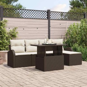 Conjunto de sofá de jardín con cojín 6 pcs Marrón Poliratán