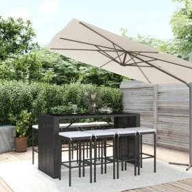 Gartentisch und Hochhocker 9-teilig und schwarze PE-Rattankissen von vidaXL, Gartensets - Ref: Foro24-3187623, Preis: 493,91 ...