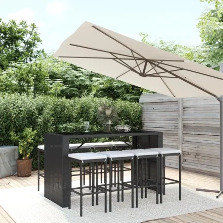 Garden table and high stools 9 pieces and black PE rattan cushions by vidaXL, Garden sets - Ref: Foro24-3187623, Price: 493,9...