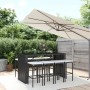 Mesa y taburetes altos jardín 9 piezas y cojines ratán PE negro