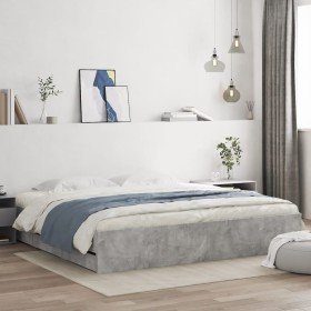 Cama con cajones madera ingeniería gris hormigón 200x200 cm en Camas y somieres | Comprar online en Foro24