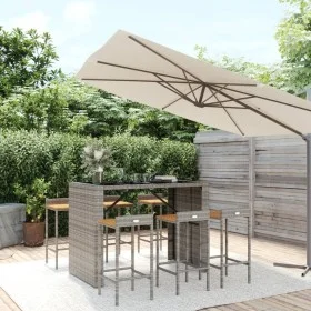 Bartisch und Gartenhocker 7 Stück Akazienholz PE Rattan grau von vidaXL, Gartensets - Ref: Foro24-3187687, Preis: 456,27 €, R...