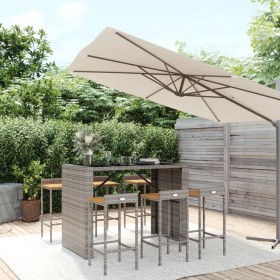 Bartisch und Gartenhocker 7 Stück Akazienholz PE Rattan grau von vidaXL, Gartensets - Ref: Foro24-3187687, Preis: 463,22 €, R...