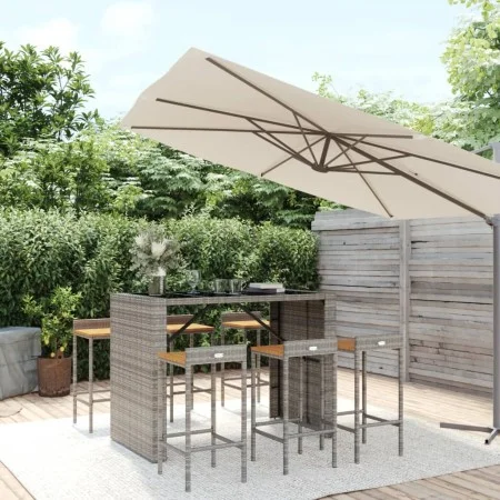 Bar table and garden stools 7 pieces acacia wood PE rattan gray by vidaXL, Garden sets - Ref: Foro24-3187687, Price: 456,27 €...