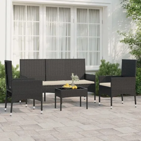 Garden set with 4-piece black synthetic rattan cushions by vidaXL, Garden sets - Ref: Foro24-319500, Price: 183,10 €, Discoun...