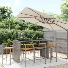 Bar table and garden stools 9 pieces acacia wood PE rattan gray by vidaXL, Garden sets - Ref: Foro24-3187705, Price: 509,60 €...