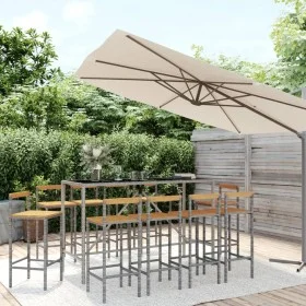 Garden table and high stools 11 pieces wood and gray PE rattan by vidaXL, Garden sets - Ref: Foro24-3187699, Price: 539,58 €,...