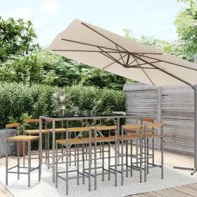 Gartentisch und Hochhocker 11 Stück aus Holz und grauem PE-Rattan von vidaXL, Gartensets - Ref: Foro24-3187699, Preis: 547,62...