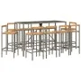 Garden table and high stools 11 pieces wood and gray PE rattan by vidaXL, Garden sets - Ref: Foro24-3187699, Price: 541,69 €,...