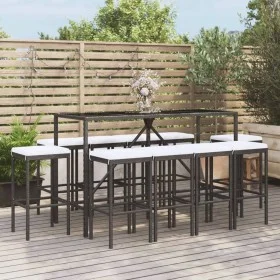 Mesa y taburetes altos jardín 11 pzas y cojines ratán PE negro by vidaXL, Garden sets - Ref: Foro24-3187639, Price: 432,05 €,...