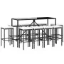 Mesa y taburetes altos jardín 11 pzas y cojines ratán PE negro by vidaXL, Garden sets - Ref: Foro24-3187639, Price: 432,05 €,...