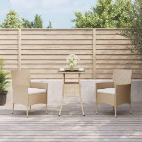 Garden table and chairs 3 pieces and beige synthetic rattan cushions by vidaXL, Garden sets - Ref: Foro24-3187420, Price: 182...