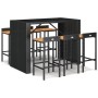 Bartisch und Gartenhocker 7 Stück Akazienholz PE Rattan schwarz von vidaXL, Gartensets - Ref: Foro24-3187686, Preis: 458,37 €...