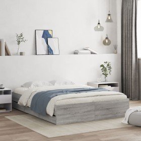 Cama con cajones madera ingeniería gris Sonoma 150x200 cm en Camas y somieres | Comprar online en Foro24