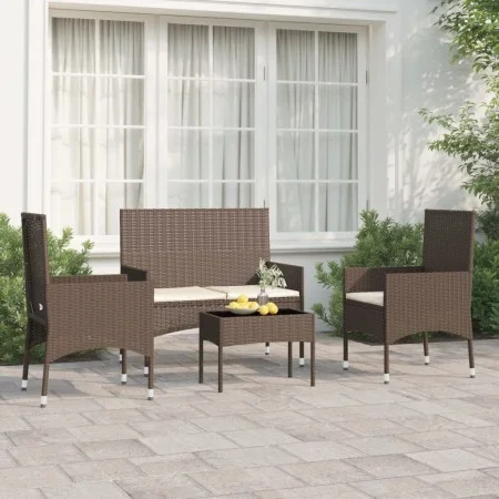4-teiliges Gartenmöbel-Set und braune synthetische Rattankissen von vidaXL, Gartensets - Ref: Foro24-319495, Preis: 169,57 €,...