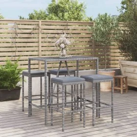 Hoher Gartentisch und Hocker 5 Stück und Kissen PE Rattangrau von vidaXL, Gartensets - Ref: Foro24-3187634, Preis: 239,79 €, ...