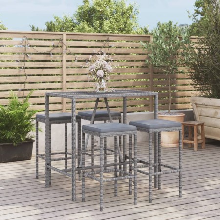 Garden table and high stools 5 pieces with gray PE rattan cushions by vidaXL, Garden sets - Ref: Foro24-3187634, Price: 243,4...