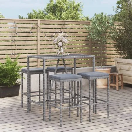 Hoher Gartentisch und Hocker 5 Stück und Kissen PE Rattangrau von vidaXL, Gartensets - Ref: Foro24-3187634, Preis: 239,79 €, ...