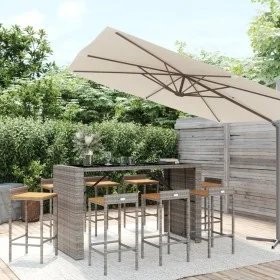 Bartisch und Gartenhocker 9 Stück Akazienholz PE Rattan grau von vidaXL, Gartensets - Ref: Foro24-3187689, Preis: 485,10 €, R...