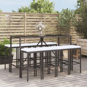 Garden table and high stools 9 pieces and black PE rattan cushions by vidaXL, Garden sets - Ref: Foro24-3187637, Price: 366,6...