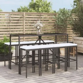 Garden table and high stools 9 pieces and black PE rattan cushions by vidaXL, Garden sets - Ref: Foro24-3187637, Price: 361,8...