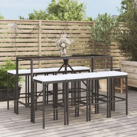 Garden table and high stools 9 pieces and black PE rattan cushions by vidaXL, Garden sets - Ref: Foro24-3187637, Price: 361,8...