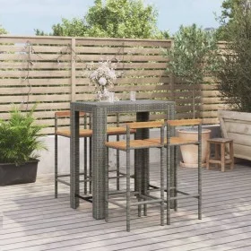 Bartisch und Gartenhocker 5 Stück Akazienholz PE Rattan grau von vidaXL, Gartensets - Ref: Foro24-3187713, Preis: 279,24 €, R...