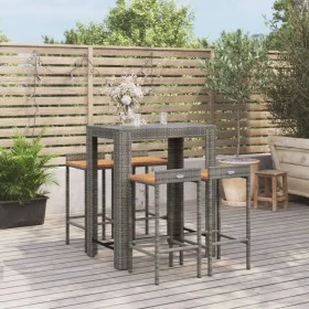 Mesa bar y taburetes jardín 5 pzas madera acacia ratán PE gris by vidaXL, Garden sets - Ref: Foro24-3187709, Price: 267,19 €,...