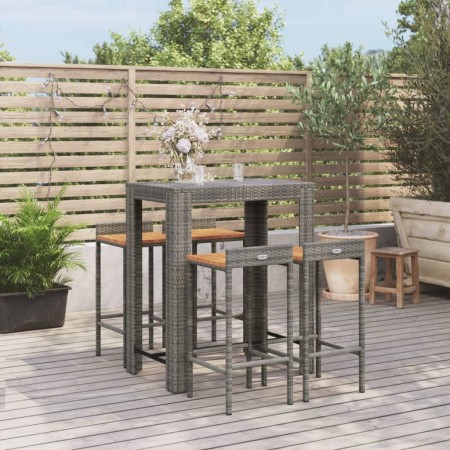 Mesa bar y taburetes jardín 5 pzas madera acacia ratán PE gris by vidaXL, Garden sets - Ref: Foro24-3187709, Price: 270,42 €,...