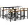 Bartisch und Gartenhocker 9 Stück Akazienholz PE Rattan schwarz von vidaXL, Gartensets - Ref: Foro24-3187696, Preis: 444,43 €...