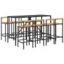 Bartisch und Gartenhocker 9 Stück Akazienholz PE Rattan schwarz von vidaXL, Gartensets - Ref: Foro24-3187696, Preis: 444,43 €...