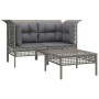 Set de muebles de jardín 3 pzas y cojines ratán sintético gris