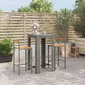 Garden table and high stools 3 pieces wood and PE rattan gray by vidaXL, Garden sets - Ref: Foro24-3187711, Price: 195,40 €, ...