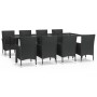 Set de comedor de jardín 9 pzas y cojines ratán sintético negro