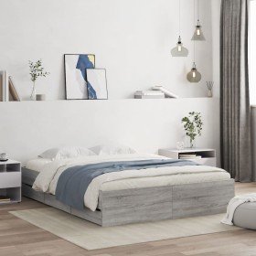 Cama con cajones madera ingeniería gris Sonoma 140x190 cm en Camas y somieres | Comprar online en Foro24