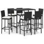 Garden table and high stools and cushions 7 pieces black PE rattan by vidaXL, Garden sets - Ref: Foro24-3187645, Price: 461,2...