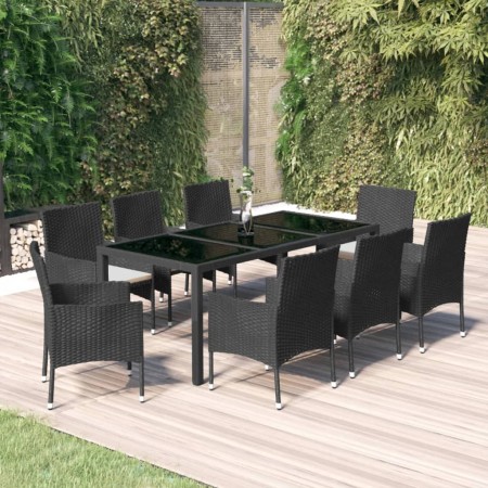 9-teiliges Garten-Essset und schwarze Kissen aus synthetischem Rattan von vidaXL, Gartensets - Ref: Foro24-3187321, Preis: 64...