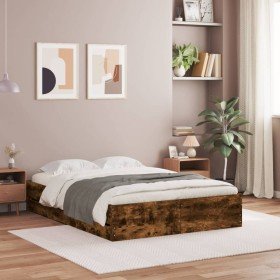 Cama con cajones madera de ingeniería roble ahumado 135x190 cm Cama con cajones madera de ingeniería roble ahumado 135x190 cm